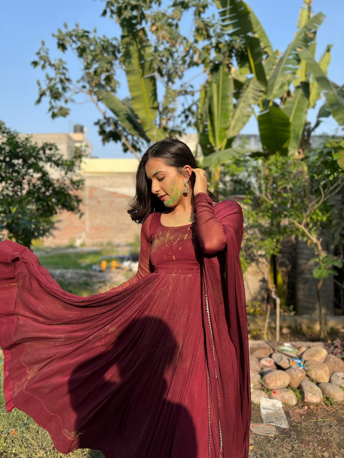 WINE CHIFFONE ANARKALI
