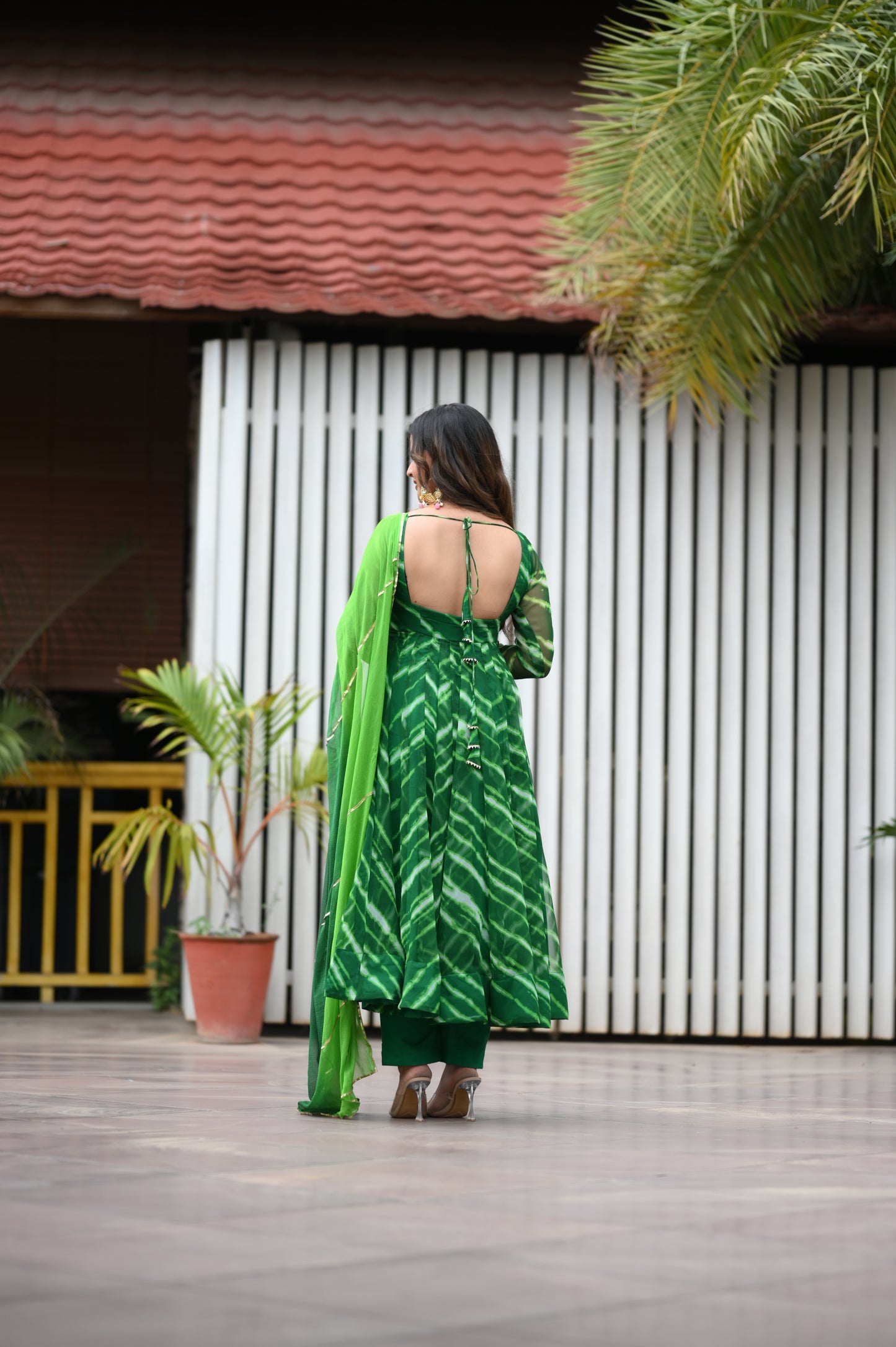 GREEN LEHERIYA ANARKALI