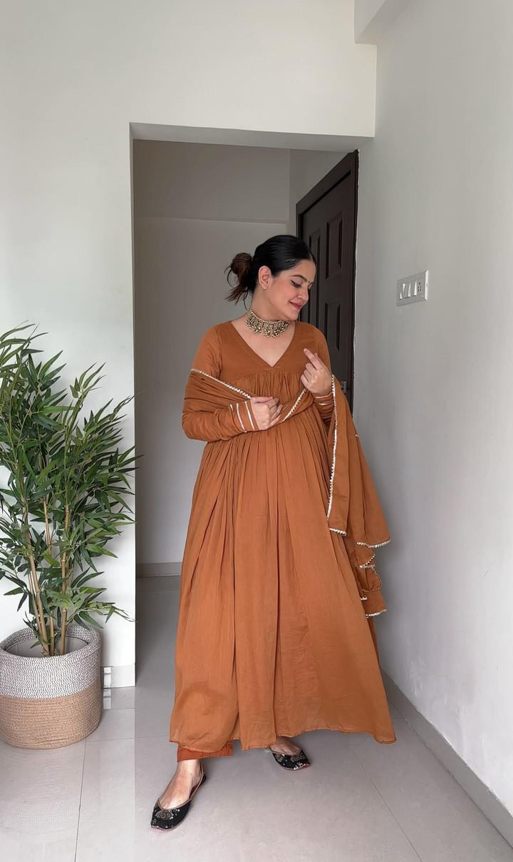 BROWN COTTON ANARKALI