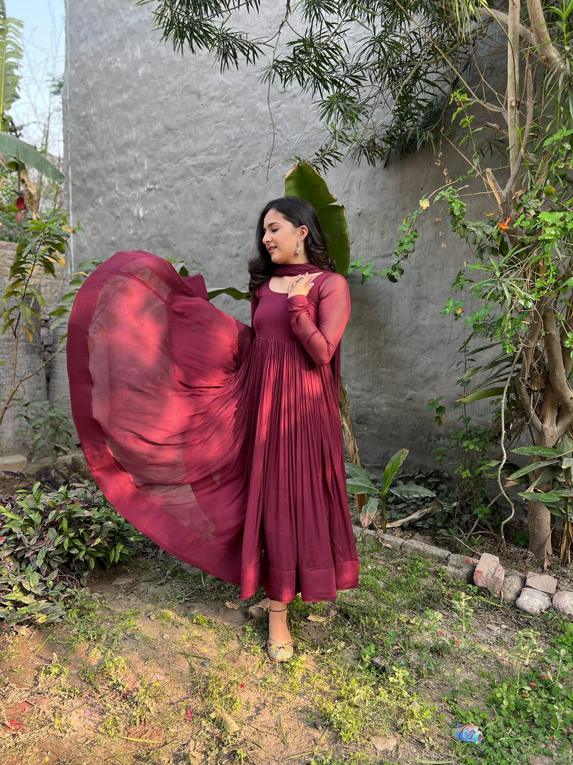 WINE CHIFFONE ANARKALI