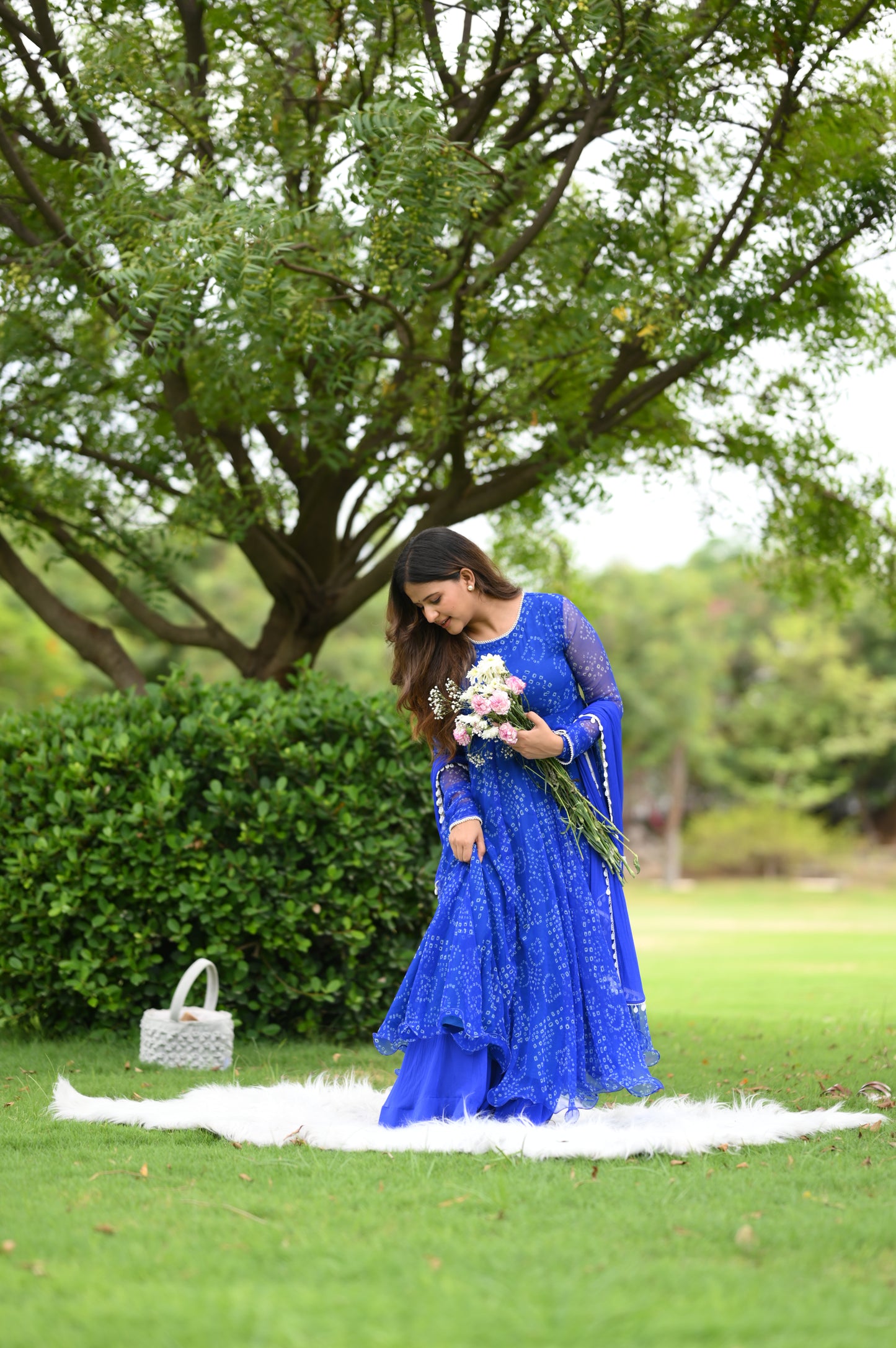 BLUE BANDHEJ ANARKALI
