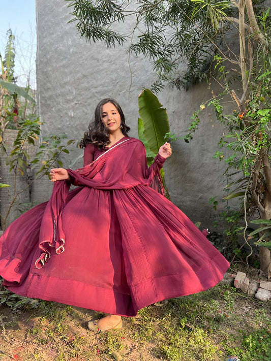 WINE CHIFFONE ANARKALI