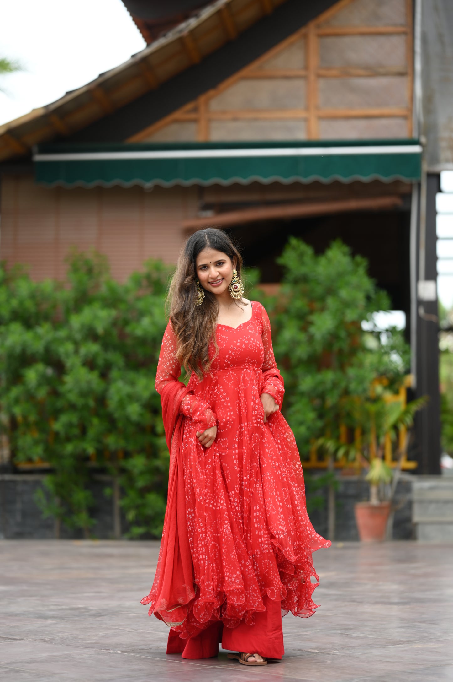 RED BANDHEJ ANARKALI