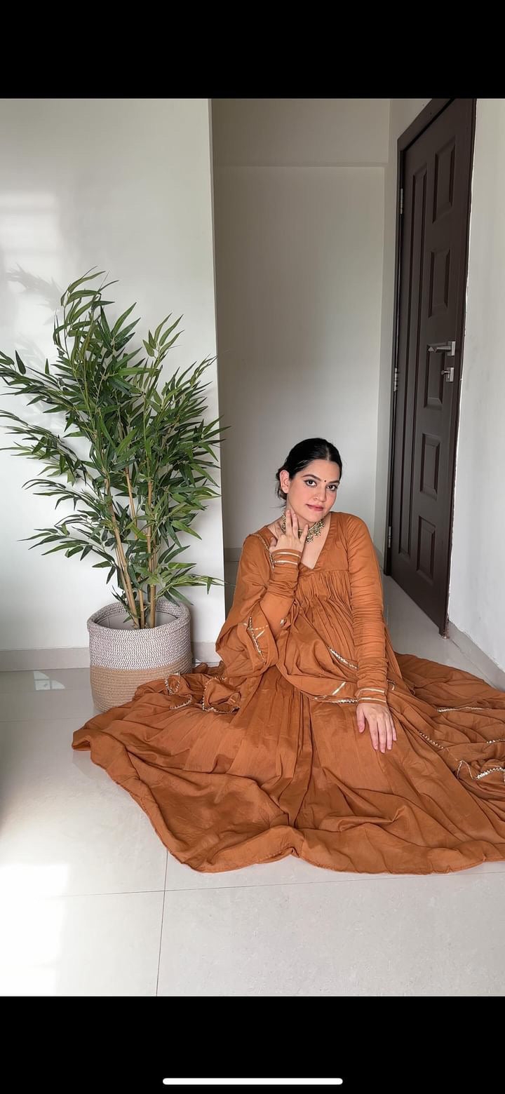 BROWN COTTON ANARKALI