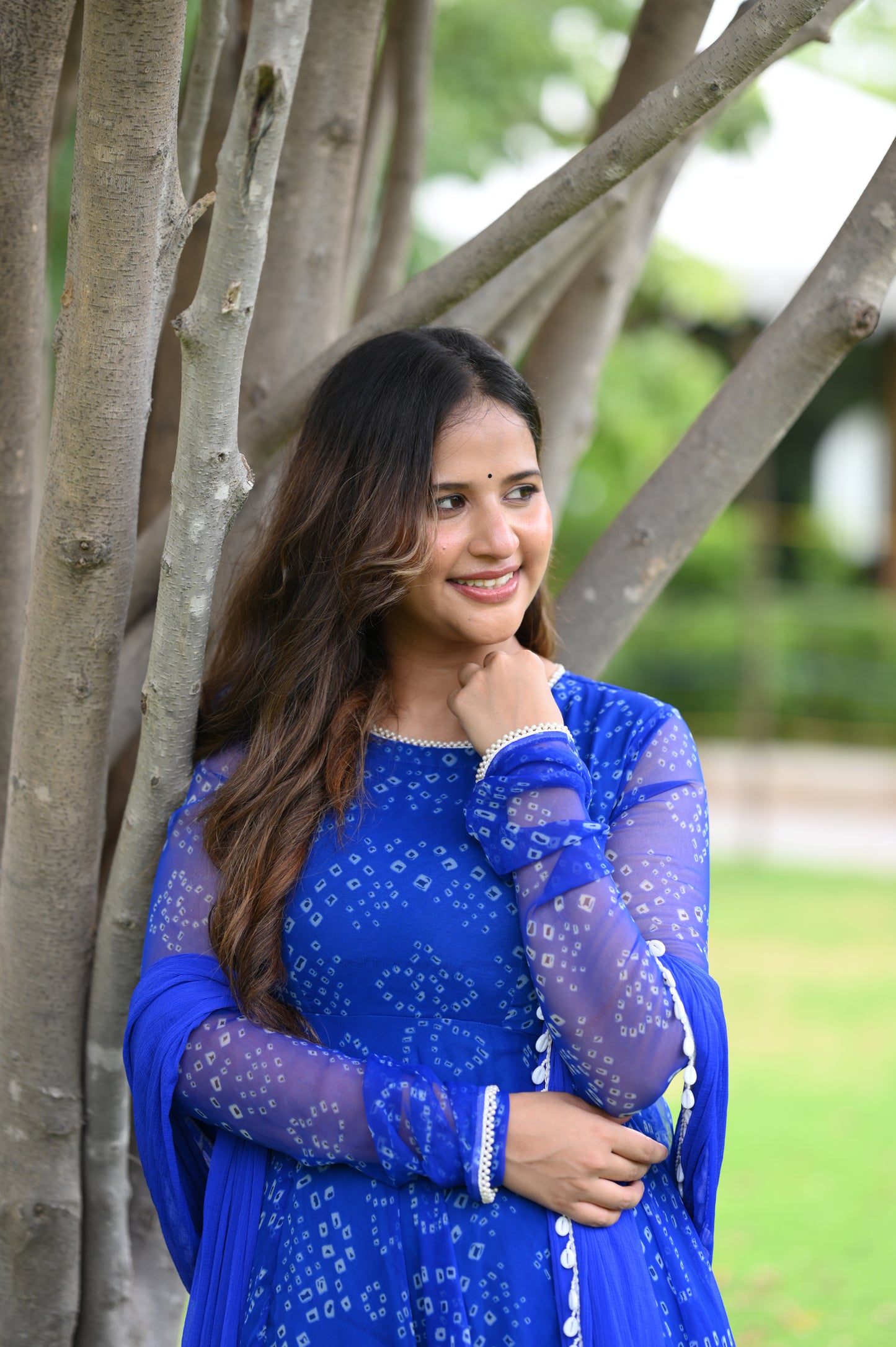 BLUE BANDHEJ ANARKALI