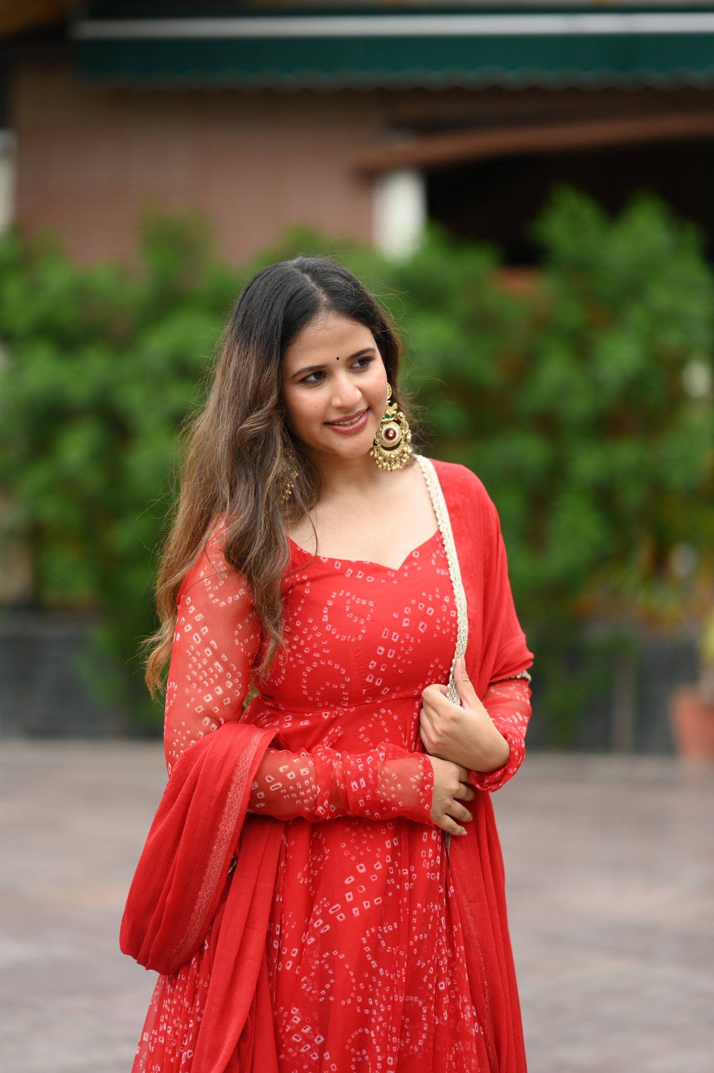 RED BANDHEJ ANARKALI