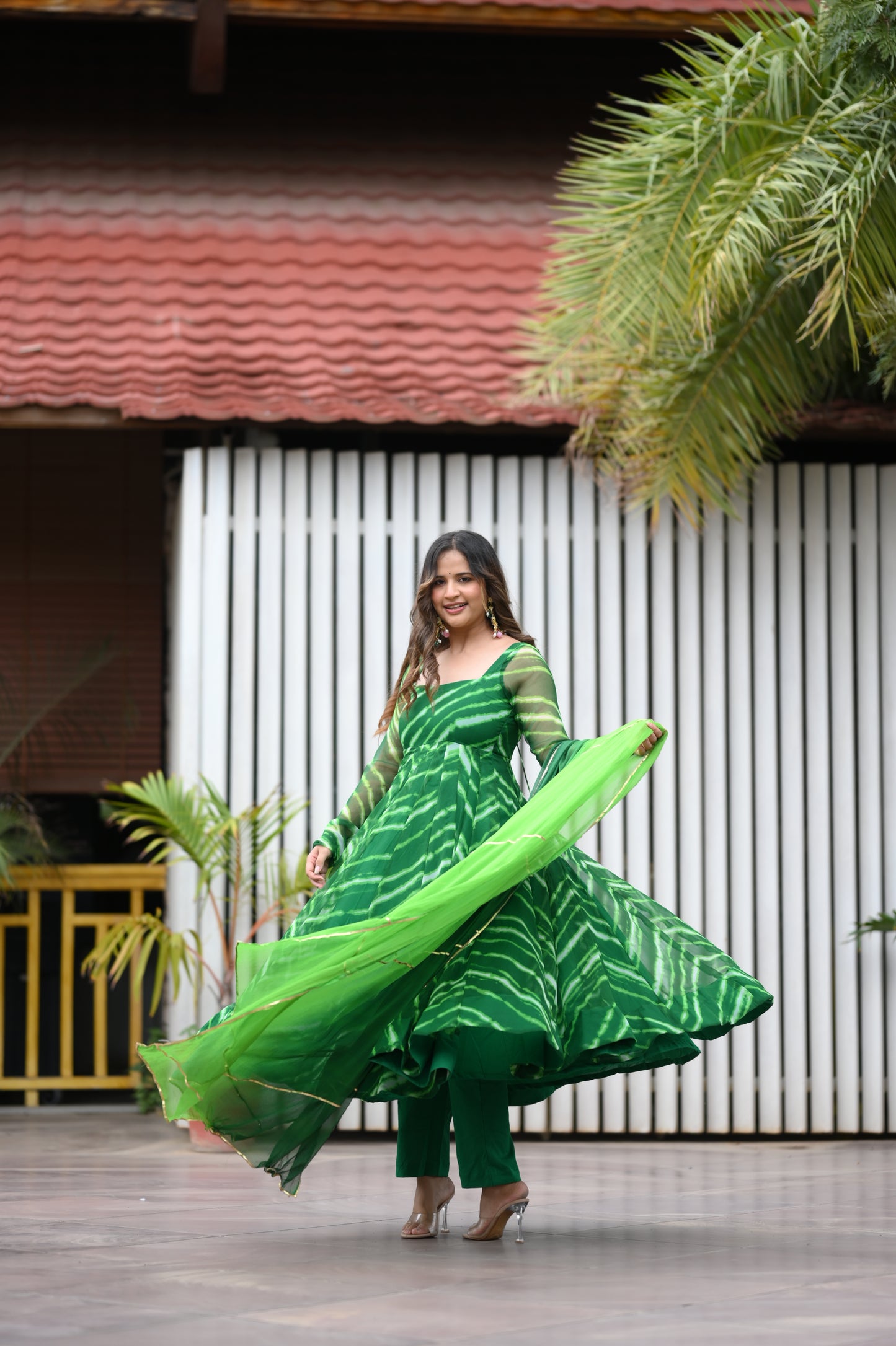 GREEN LEHERIYA ANARKALI