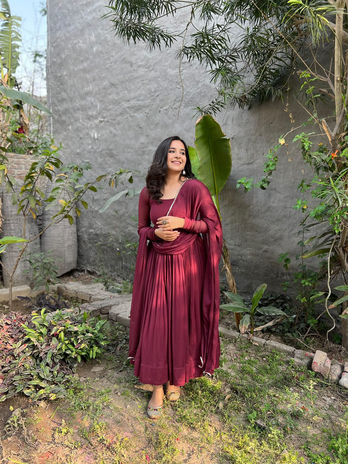 WINE CHIFFONE ANARKALI
