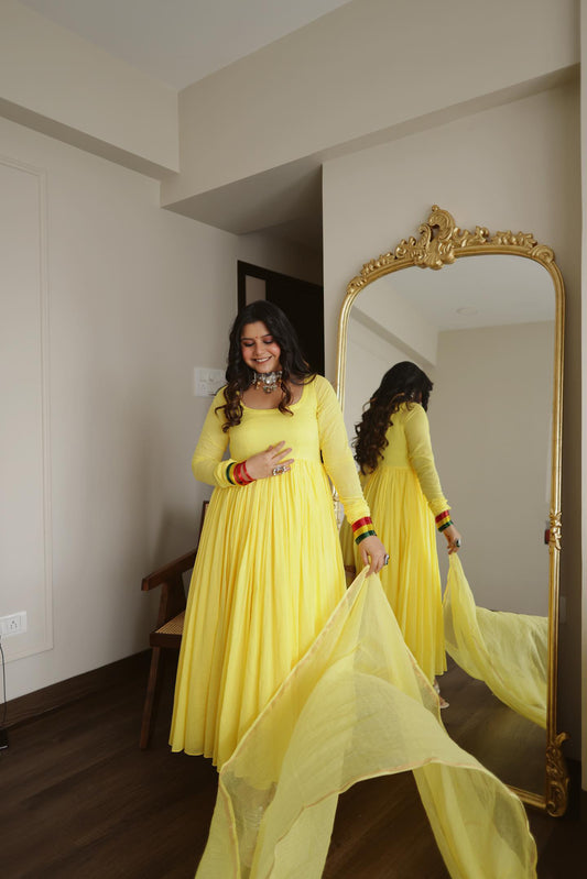 YELLOW MAL COTTON ANARKALI