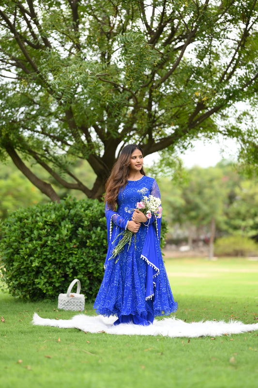 BLUE BANDHEJ ANARKALI