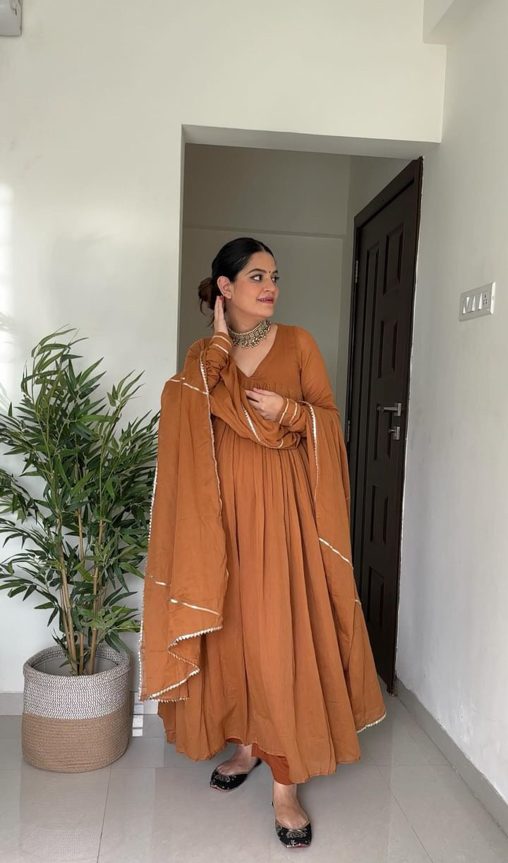 BROWN COTTON ANARKALI
