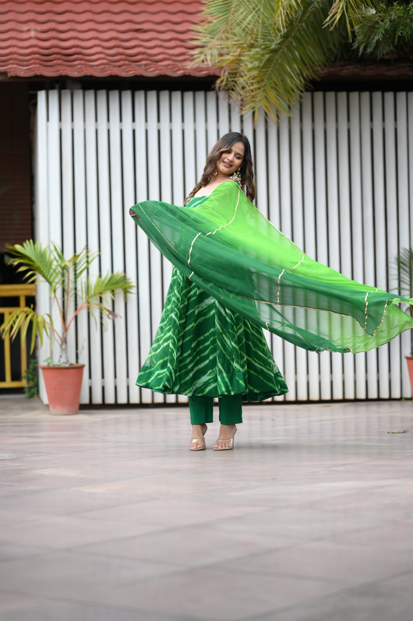 GREEN LEHERIYA ANARKALI