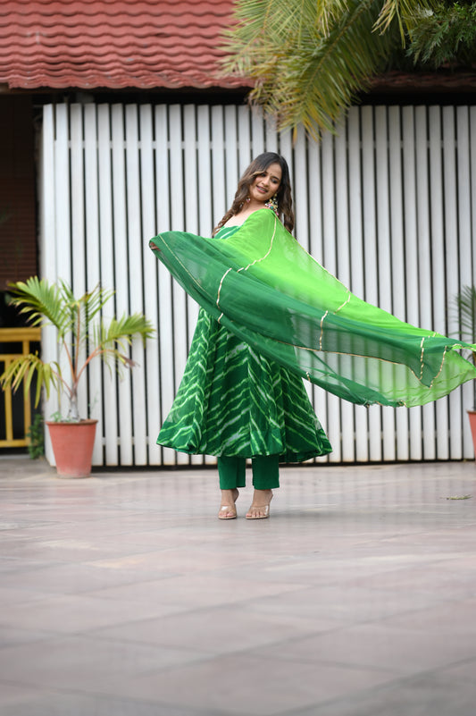 GREEN LEHERIYA ANARKALI