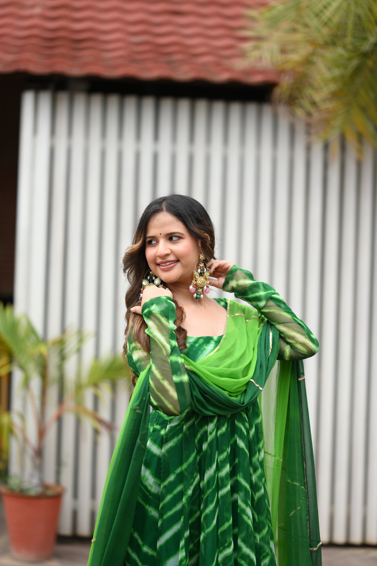 GREEN LEHERIYA ANARKALI