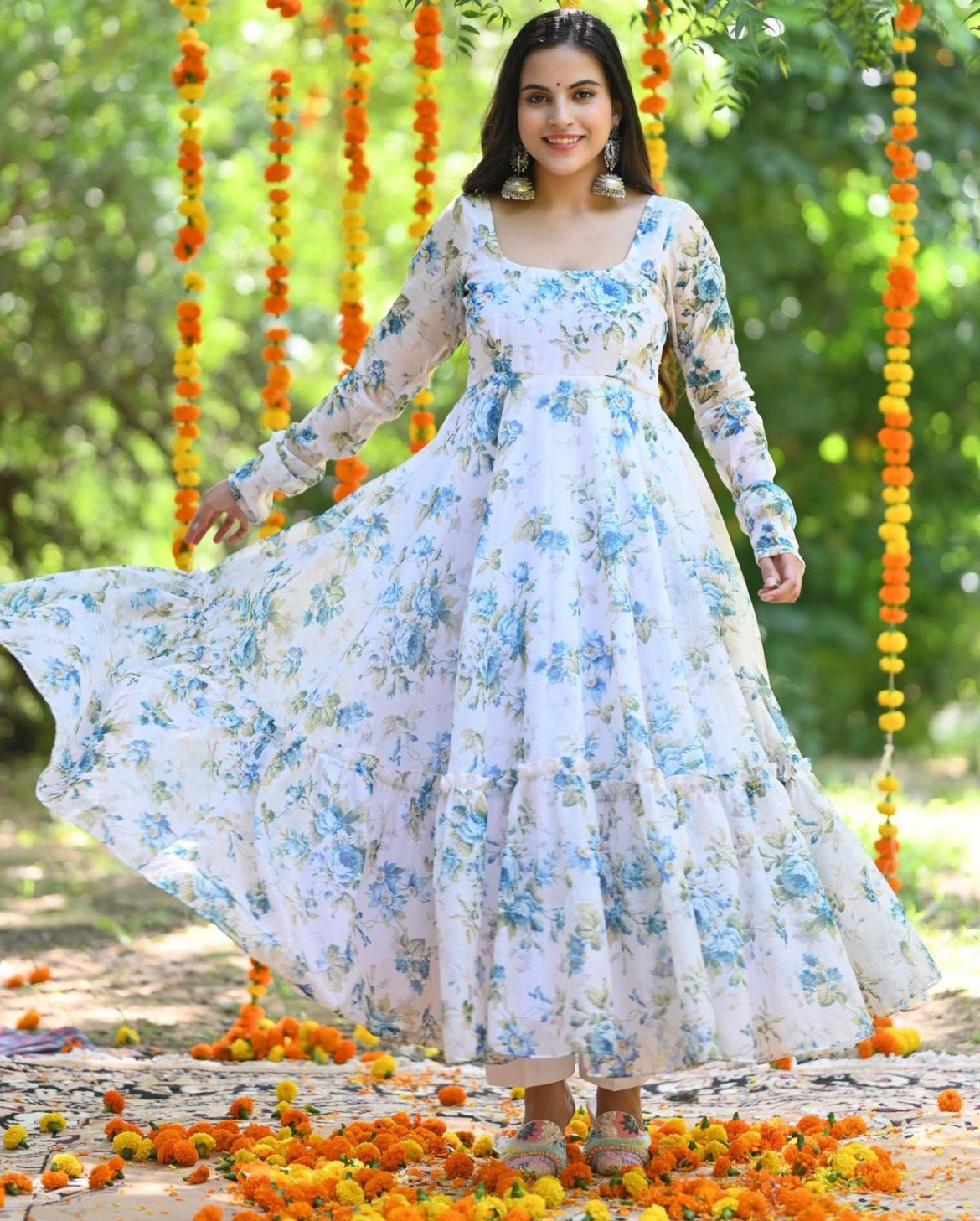 SKY-BLUE FLORA ANARKALI