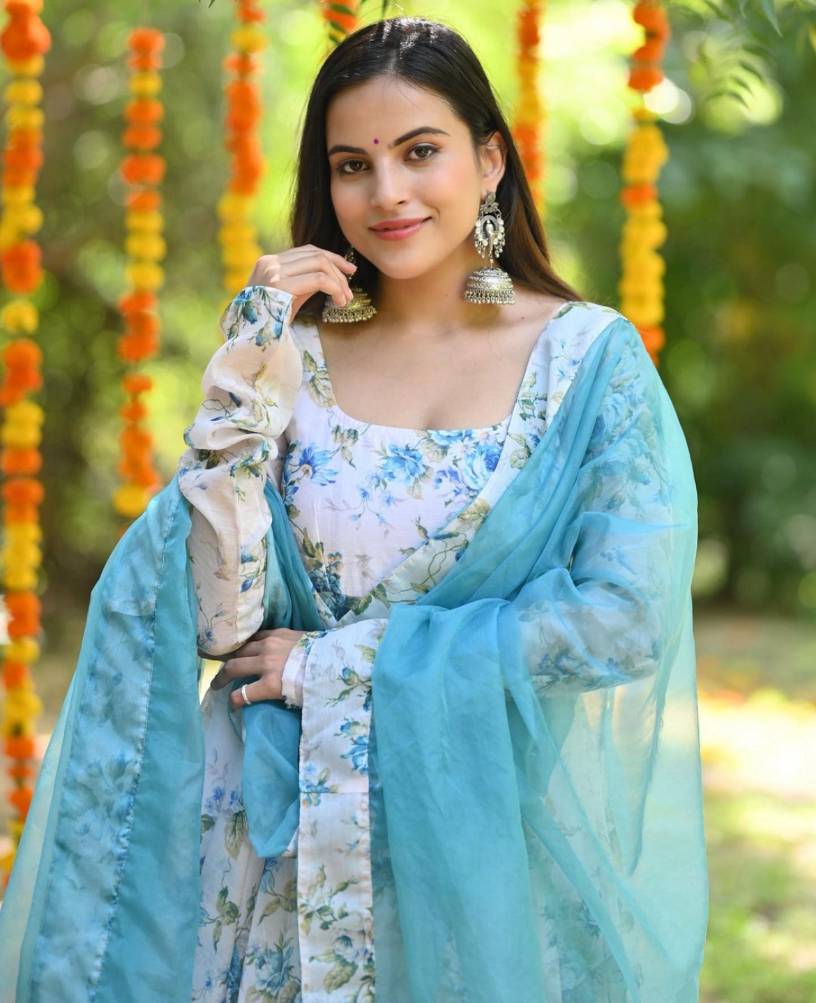 SKY-BLUE FLORA ANARKALI