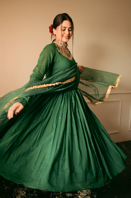 GREEN COTTON ANARKALI
