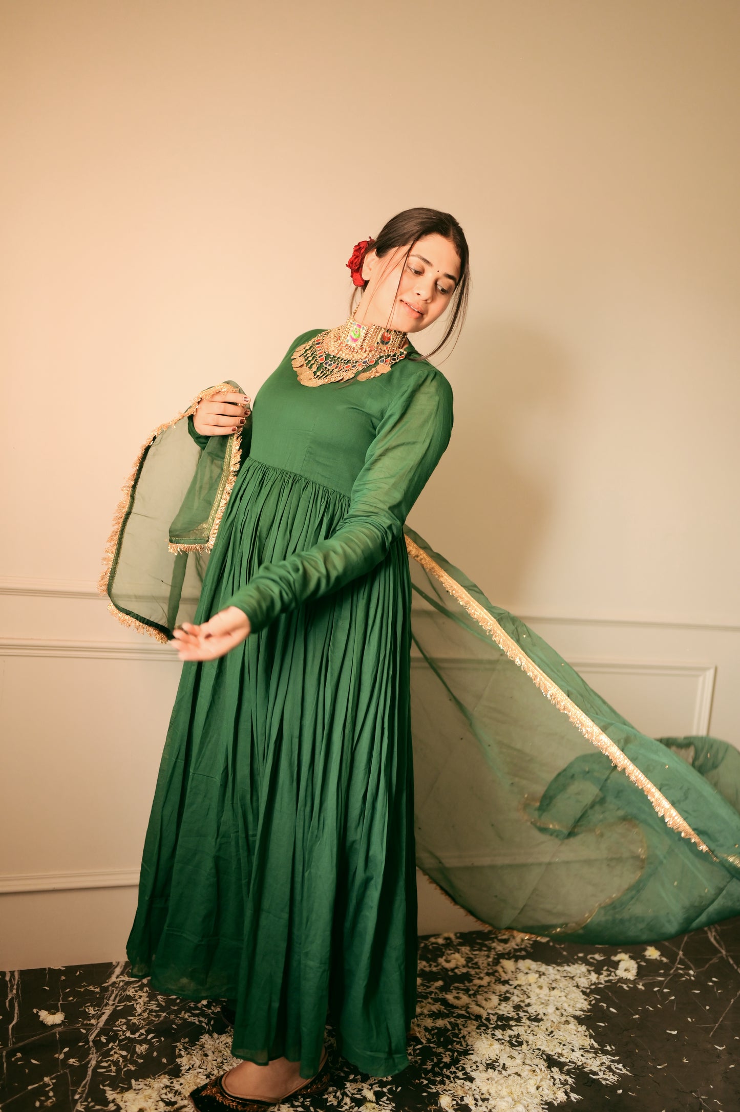 GREEN COTTON ANARKALI