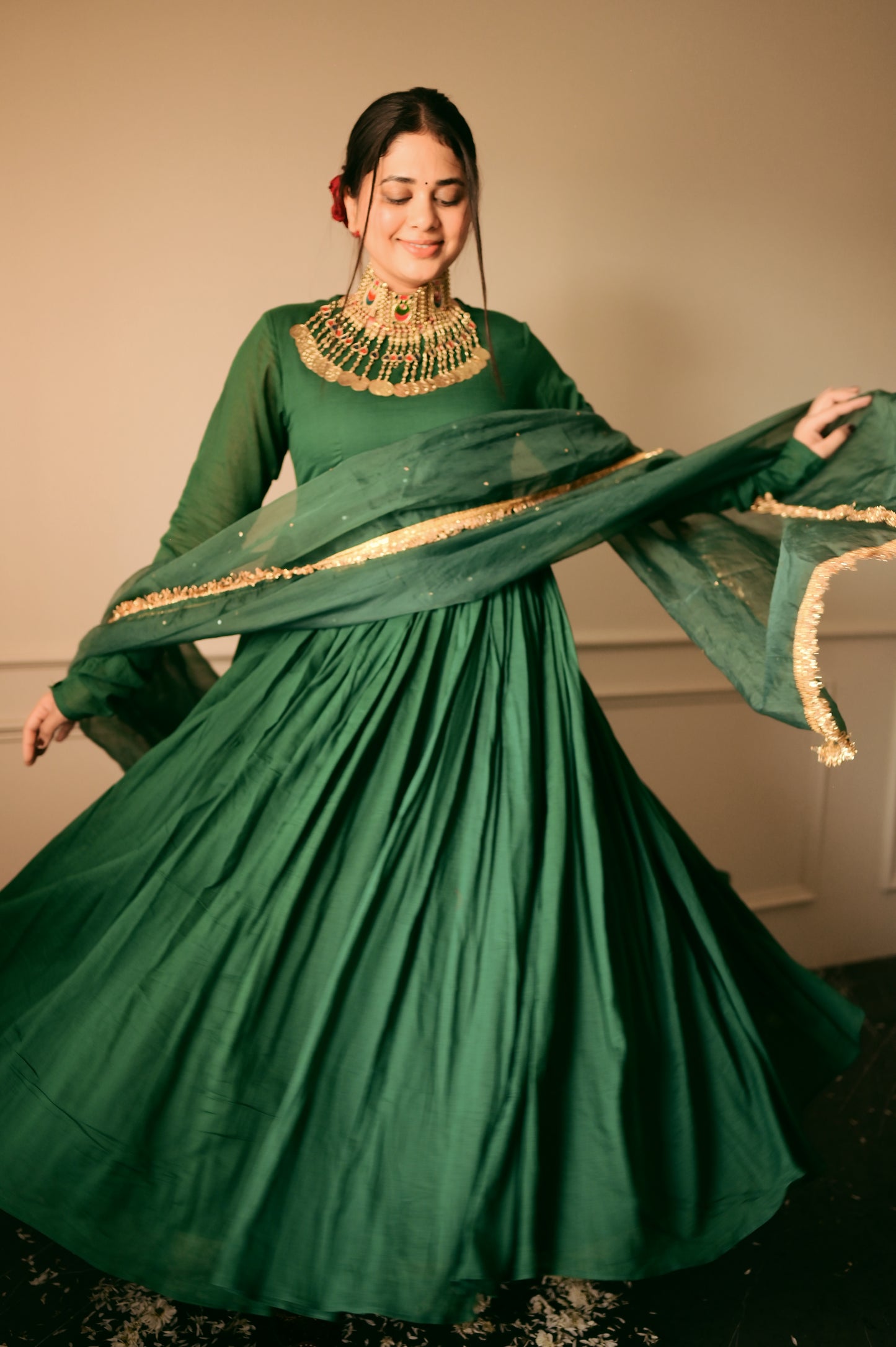 GREEN COTTON ANARKALI