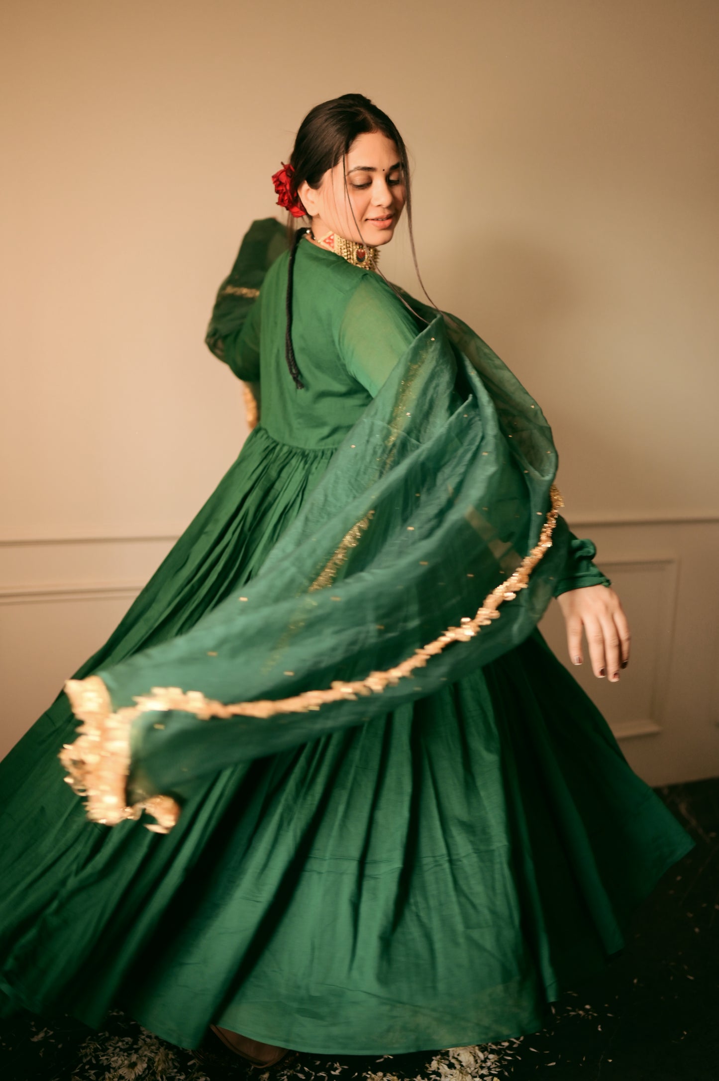 GREEN COTTON ANARKALI