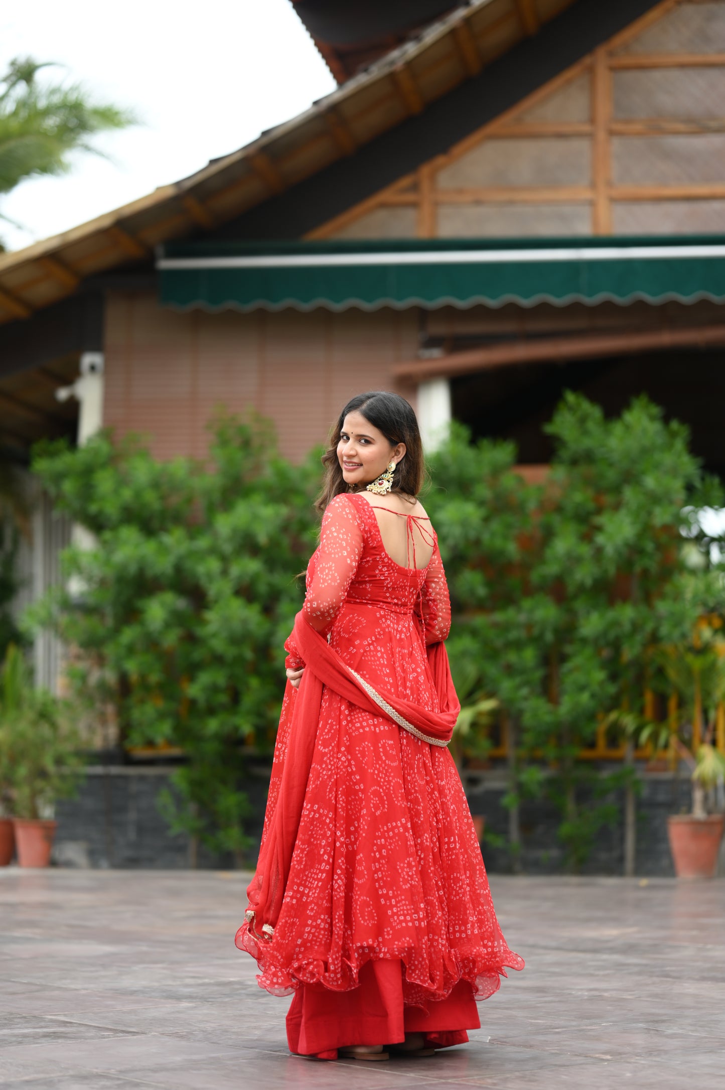 RED BANDHEJ ANARKALI