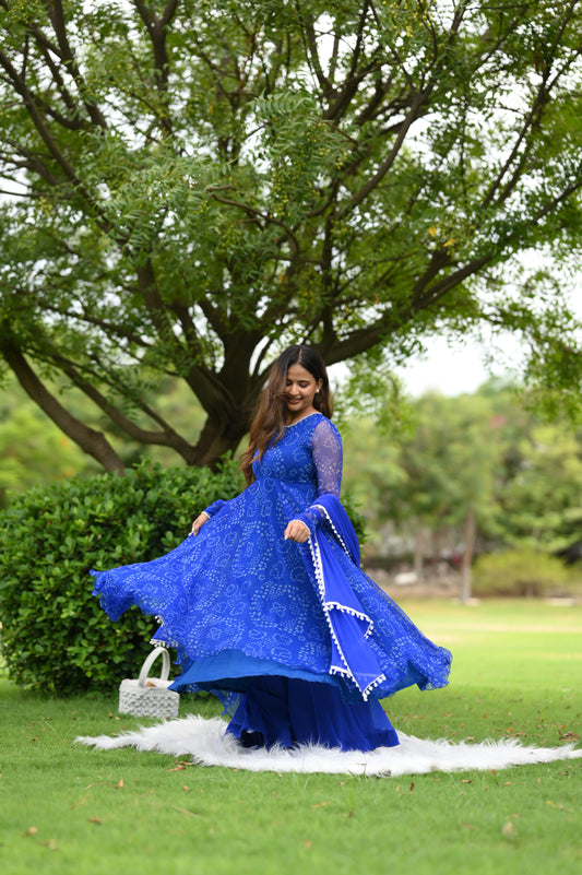 BLUE BANDHEJ ANARKALI
