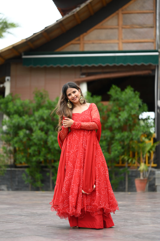 RED BANDHEJ ANARKALI