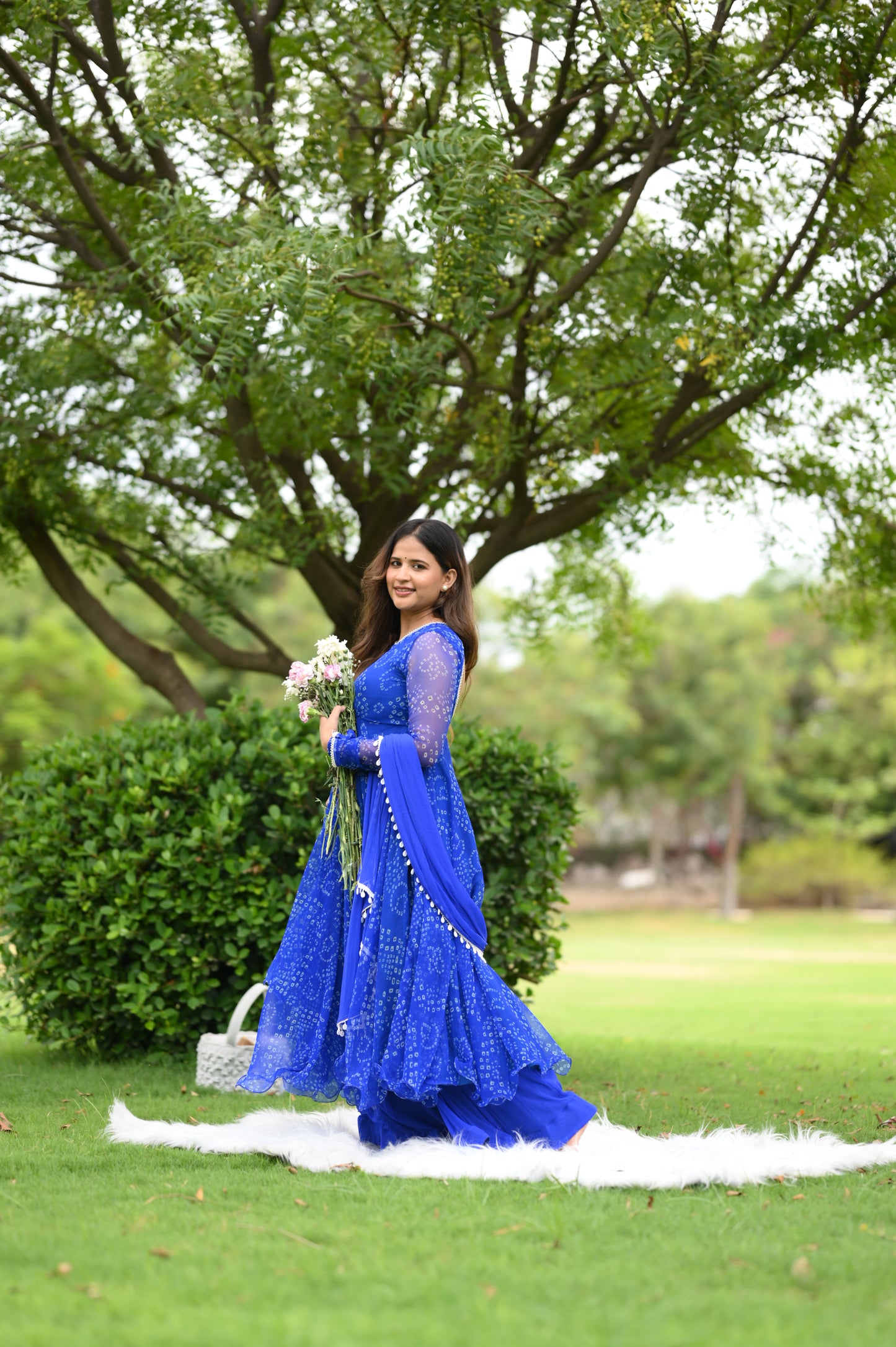 BLUE BANDHEJ ANARKALI