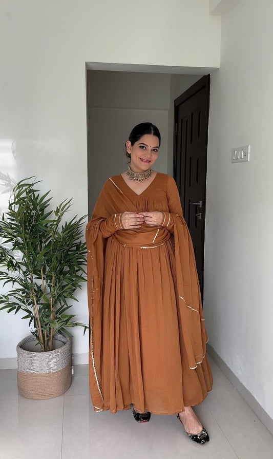 BROWN COTTON ANARKALI