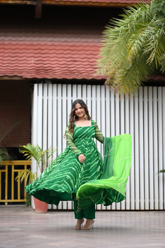 GREEN LEHERIYA ANARKALI