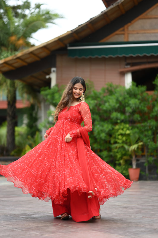 RED BANDHEJ ANARKALI