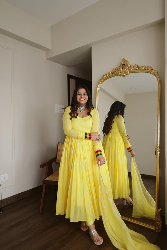 YELLOW MAL COTTON ANARKALI