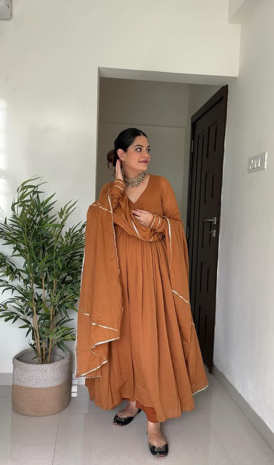 BROWN COTTON ANARKALI