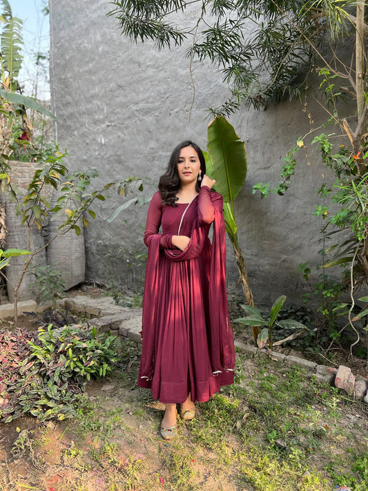 WINE CHIFFONE ANARKALI
