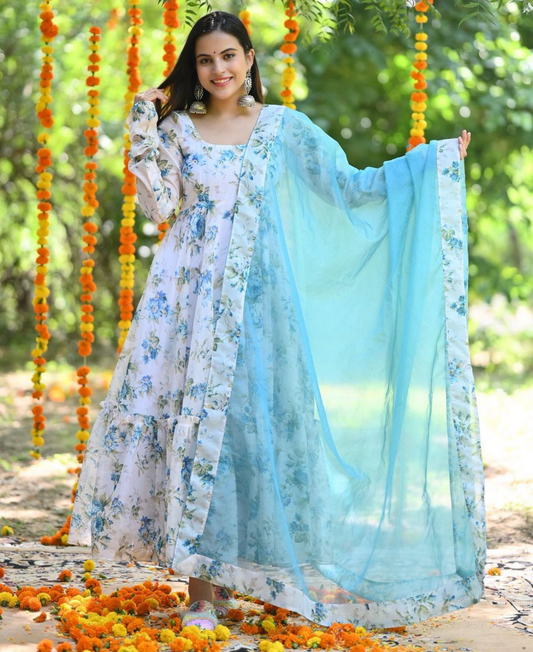 SKY-BLUE FLORA ANARKALI