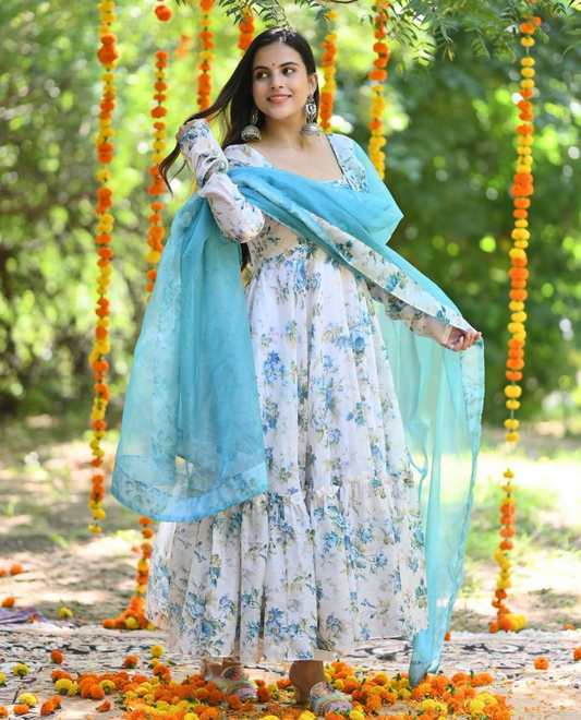 SKY-BLUE FLORA ANARKALI