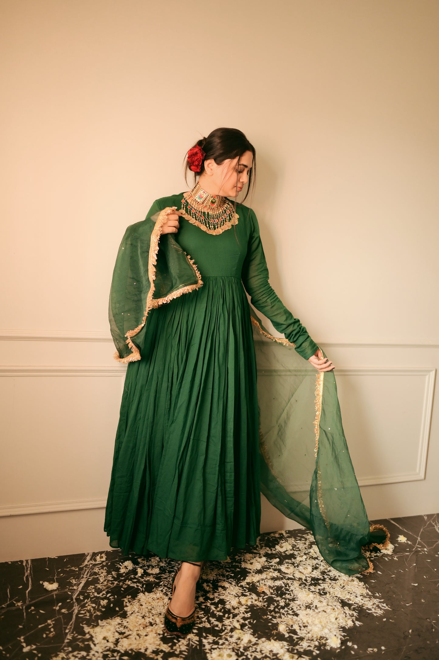 GREEN COTTON ANARKALI