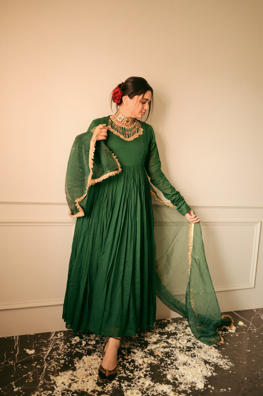 GREEN COTTON ANARKALI