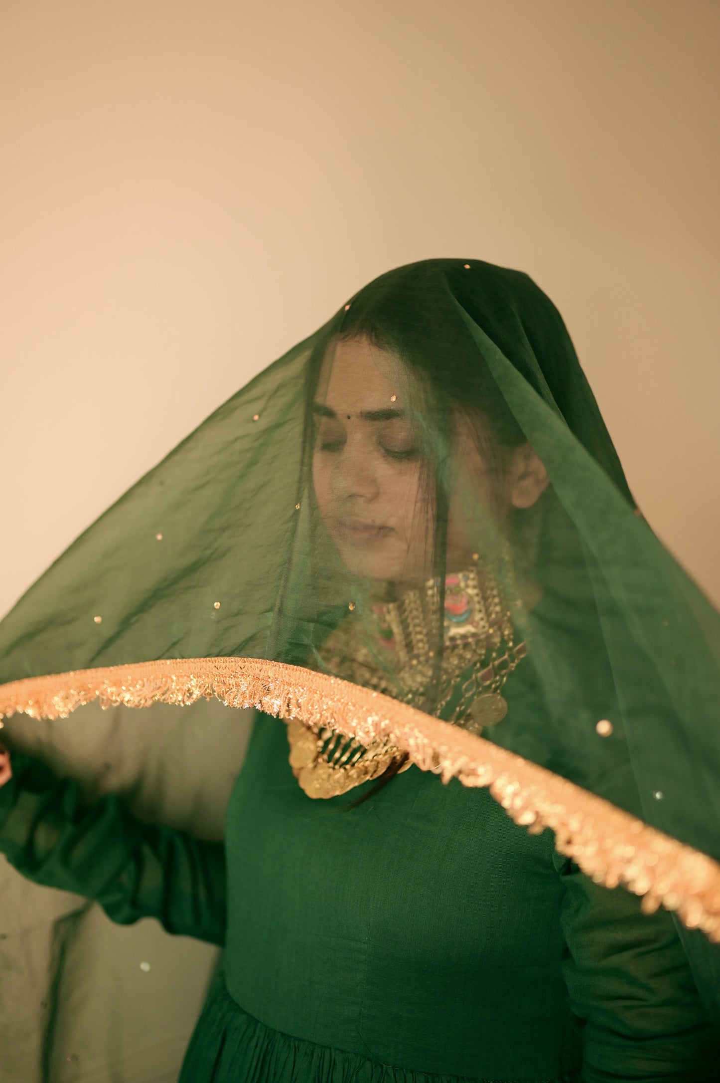 GREEN COTTON ANARKALI
